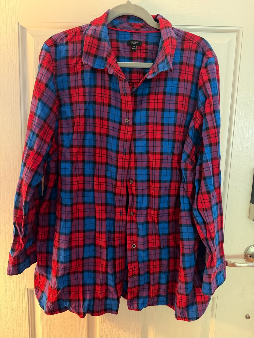 Talbots Red and Blue Plaid Button-Down Shirt